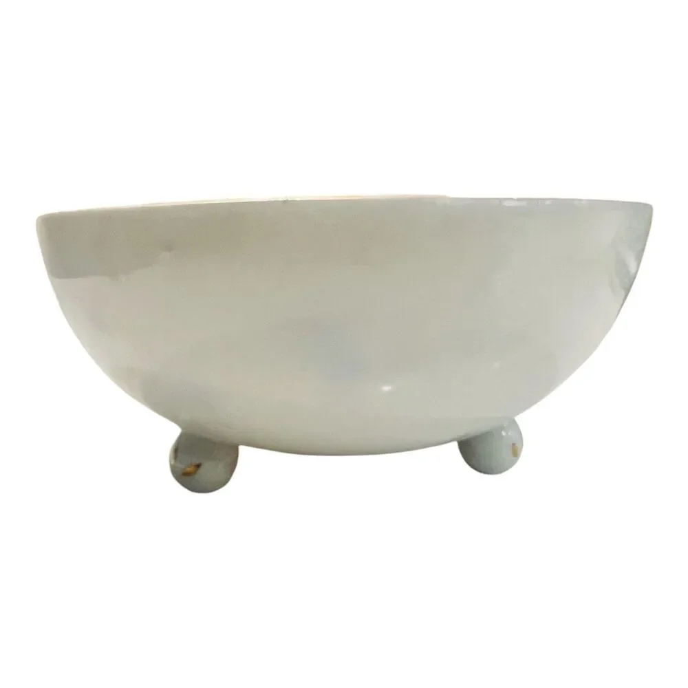 Vintage Nippon Hand Painted Porcelain Mayonnaise Bowl & Ladle Blue Floral 4.5”
